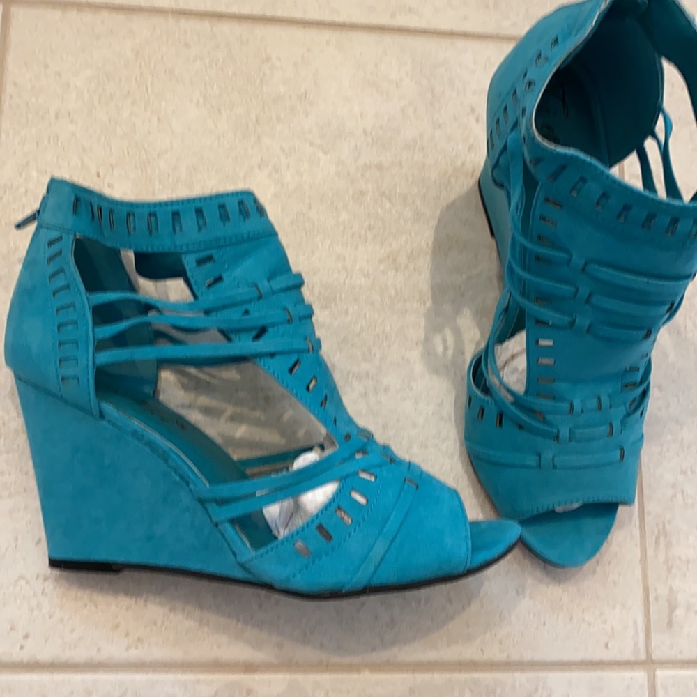Turquoise wedge heels